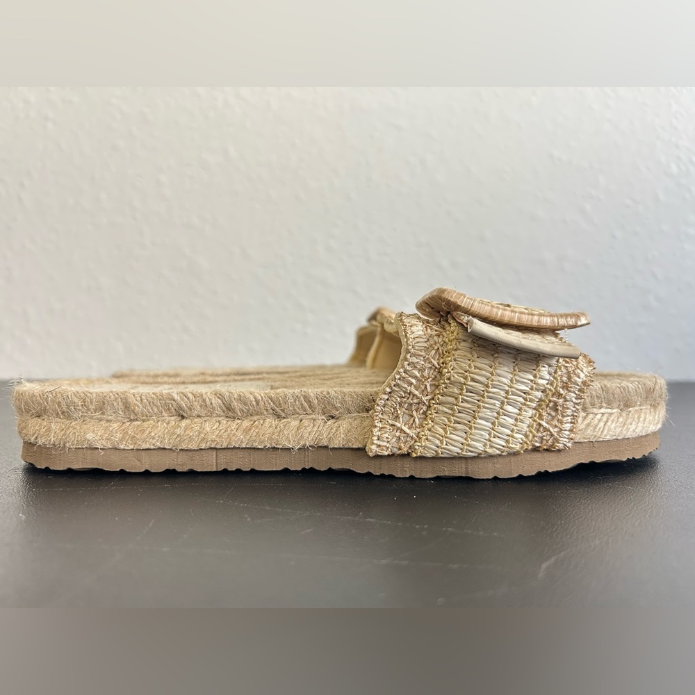 HAUTE HIPPIE Size 7.5M Nyssa Raffia Buckle Slides NATURAL COLOR - Picture 3 of 9